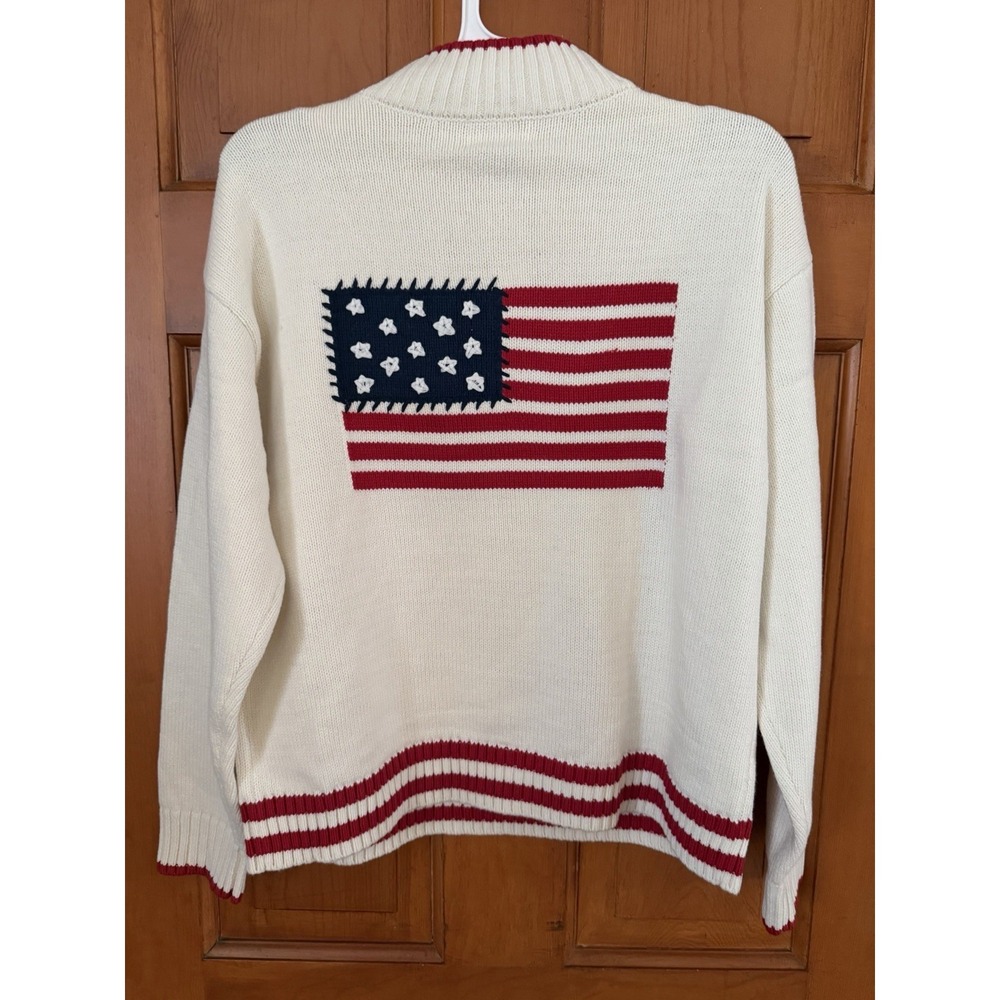 Women's Universal Thread Cream Collard American Flag Pullover Sweater Medium NWT - Picture 1 of 5
